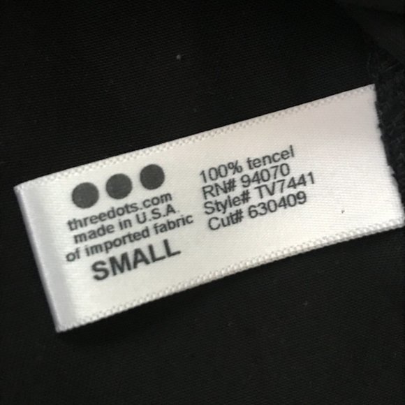 Three Dots Black Tencel Button Down Grommet Tie Wrist Blouse Sz S - Picture 9 of 9